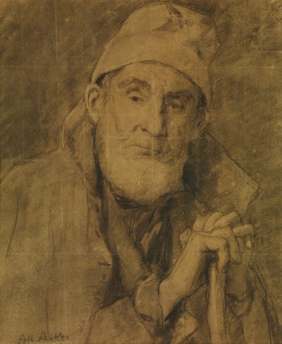 The Old Feissli with Cane and Cap by Albert Anker